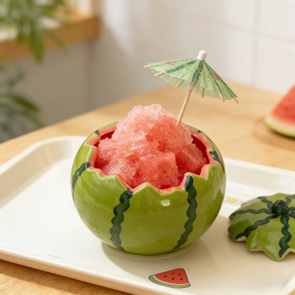 Bol Estival de Melon D\'eau à l'Allure Élevée, Ensemble de Vaisselle Ménagère en Céramique Mignonne et Amusante avec Couvercle, Bol à Yogourt, Bol à Salade