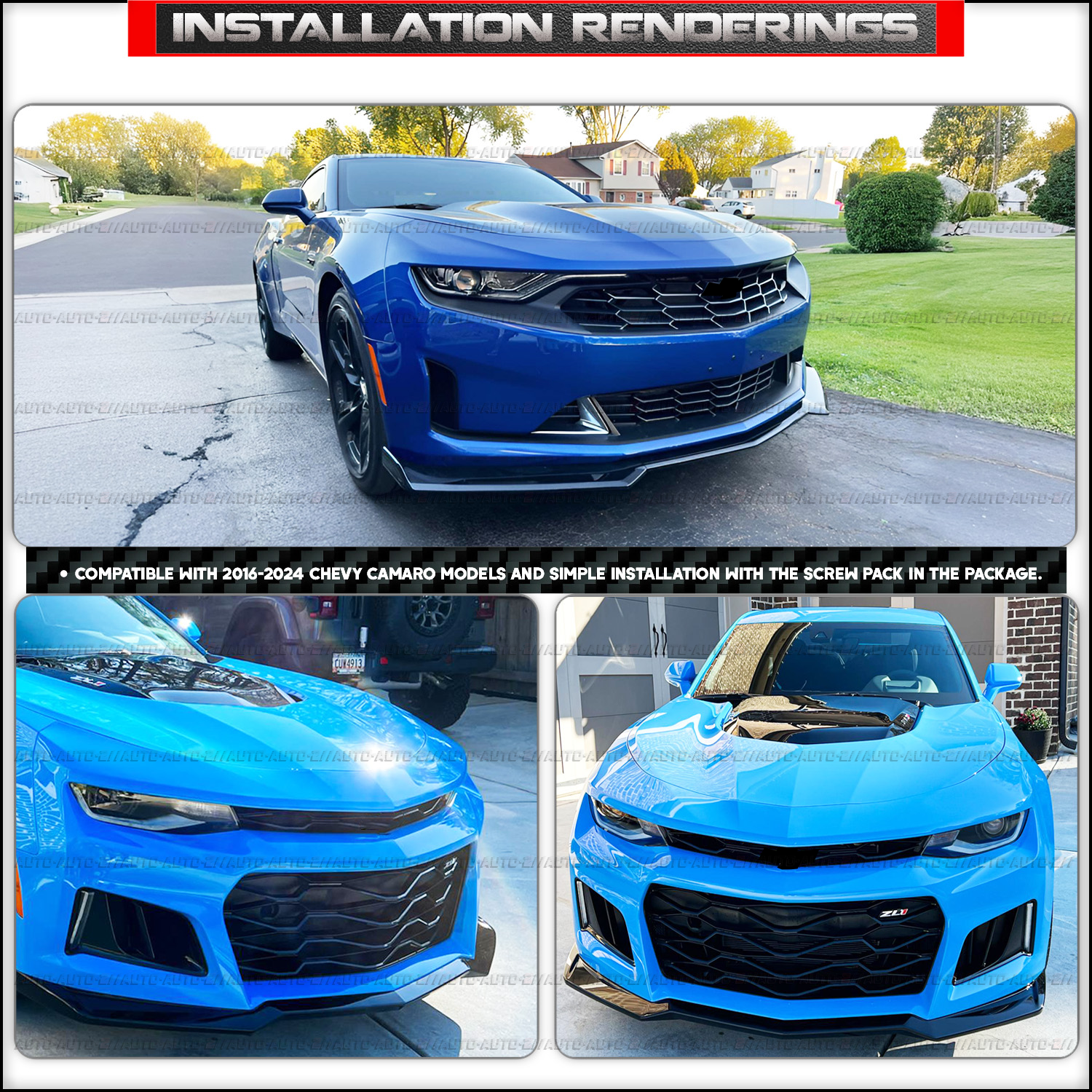 Booming up Front Bumper Lip Splitter Fit for Chevy Camaro LT/LS/RS/SS Models 2016-2023 (Will Not Fit ZL1 Bumper Models) Gloss Black