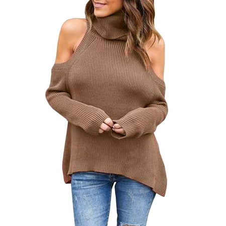 Women Cold Shoulder Turtleneck Sweaters