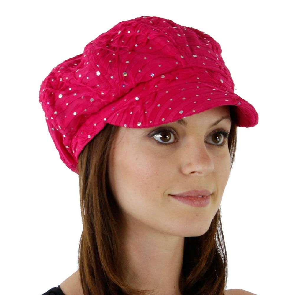 Crystal Case Women's Glitter Sequin Trim Newsboy Style Relaxed Fit