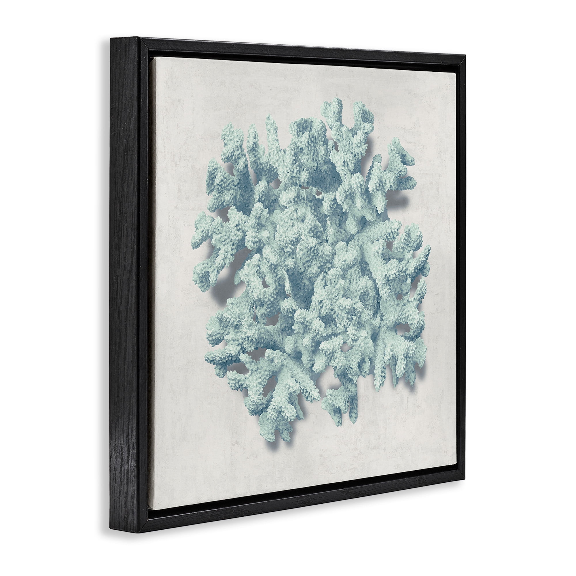 Stupell Industries Coral Blue Sea Beach Design Nature Painting Black Floater Framed Canvas Art Print Wall Art, 18 x 18