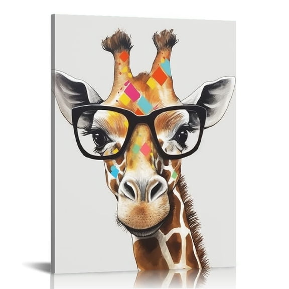 JRXY Giraffe Decor Picture Handpainted Funny Giraffe Wall Art Colorful Animal Painting Picture Artwork Painting for Children'S Room,Kids Bath,Office,Ready to Hang 16x20in 12x16 in