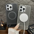 thumbnail image 4 of Luxury Cooling Case For iPhone 16 Pro Alloy Kickstand Wireless Charging Compatible with Mag-Safe Magnetic Heat Dissipation Shockproof Cover , Silver, 4 of 7