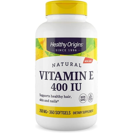 Healthy Origins Vitamin E 400 IU (Natural, Non-GMO, Gluten Free, Skin Support, Cardiovascular Support), 360 Softgels