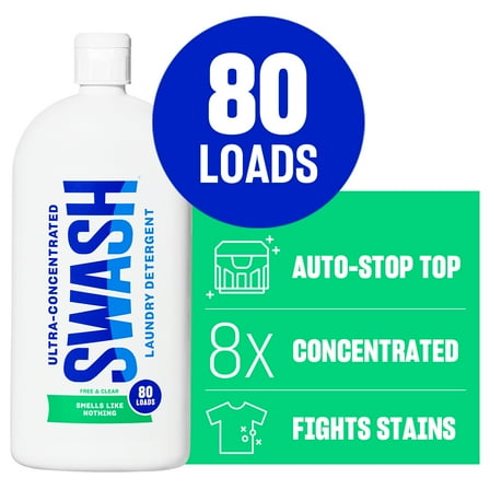 Swash® Smells Like Nothing HE Ultra-Concentrated Liquid Laundry Detergent, SWHLDLFF2S, 80 Loads, 30 fl. Oz.