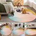 thumbnail image 6 of Abstract Beach Round Area Rugs 3 ft, Watercolor Teal Pink Brown Gradient Painting Washable Small Area Rug with Non-Slip Sturdy Edge Binding Round Front Door Mat Floor Carpet for Entryway, 6 of 9