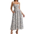 thumbnail image 1 of Vestido KUTUMAI con corsé floral a media pierna con abertura y bolsillos azul XL, 1 of 6