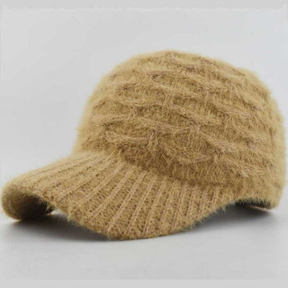 Roncen Oversized Wool Blend Visor Beanie Warm Classic Cable Knit Hat with Sun-Blocking Brim for Large Heads