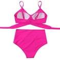 thumbnail image 3 of Women Criss Cross High Waisted String Floral Printed 2 Piece Bathing Suits(Rose Red，L), 3 of 7