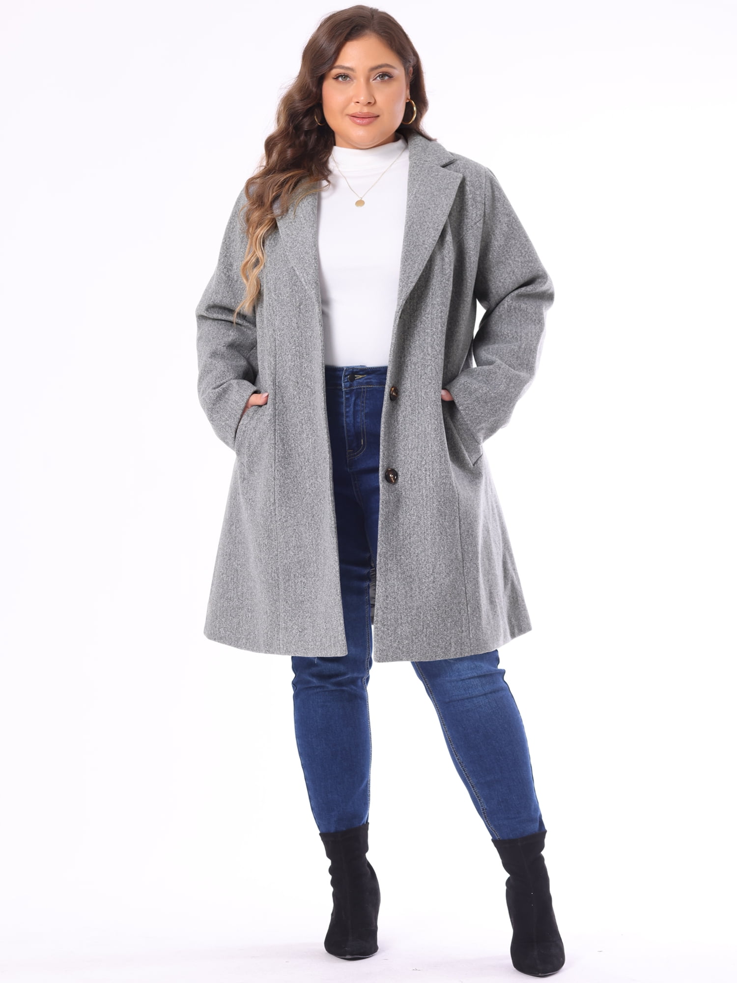 DARING DIVA Women's Plus Size Notched Lapel Single Breasted Trench Coat 2X Grey