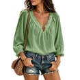 thumbnail image 7 of VBVC Women's Cotton Linen V Neck Blouse , Ladies' Boho Ruffle Long Sleeve Tunic Top , Casual Summer Vacation Shirts For Women, S-2XL, 7 of 7