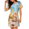 thumbnail image 2 of Picia Beach Starfish Shell Pattern Women’s Nightdress – Casual Short-sleeved Loose-Fit Sleepwear, Soft Cotton Short-Sleeve Sleep Shirt for Relaxation & Comfort, 2 of 6