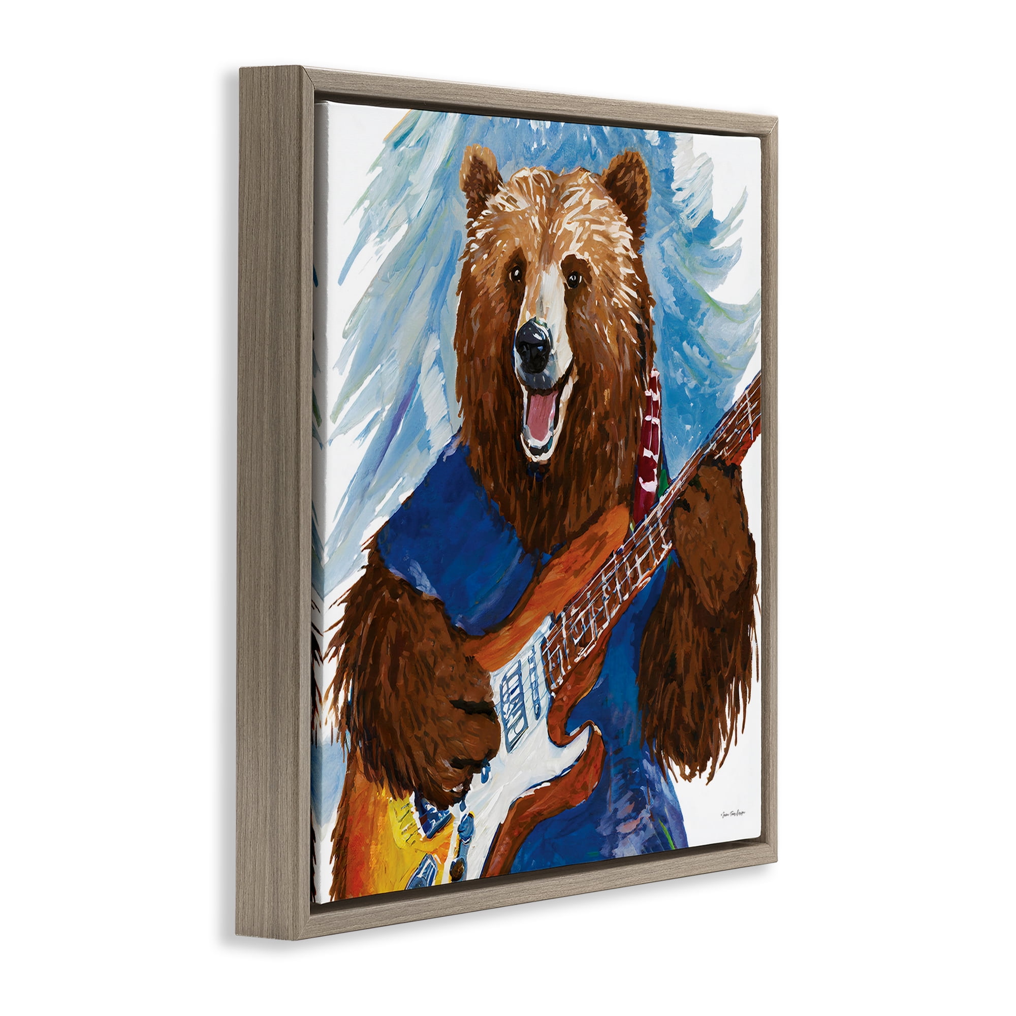 Stupell Industries Bear Playing Guitar Entertainment Painting Brown Floater Framed Canvas Art Print Wall Art, 25 x 25