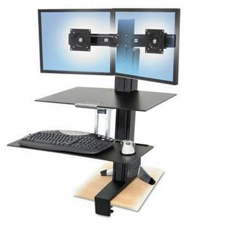 WorkFit-S Sit-Stand Workstation Dual 24" LCDs, 27" x 15" x 29.5", Polished Aluminum/Black