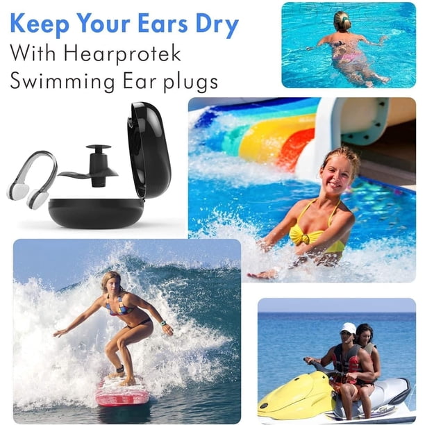 6 juegos de tapones para los oídos de natación impermeables con clip para la nariz, tapones para los oídos de natación de silicona reutilizables para nadadores y duchas (6 colores)