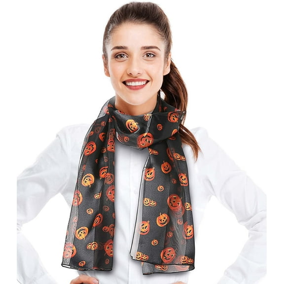 CBC Crown Women's Halloween Pumpkin Pattern 13" x 60" Silk Feeling Scarf
