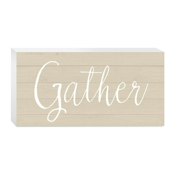 Gather Cream Woodgrain 10 x 5 Wood Tabletop Sign Plaque