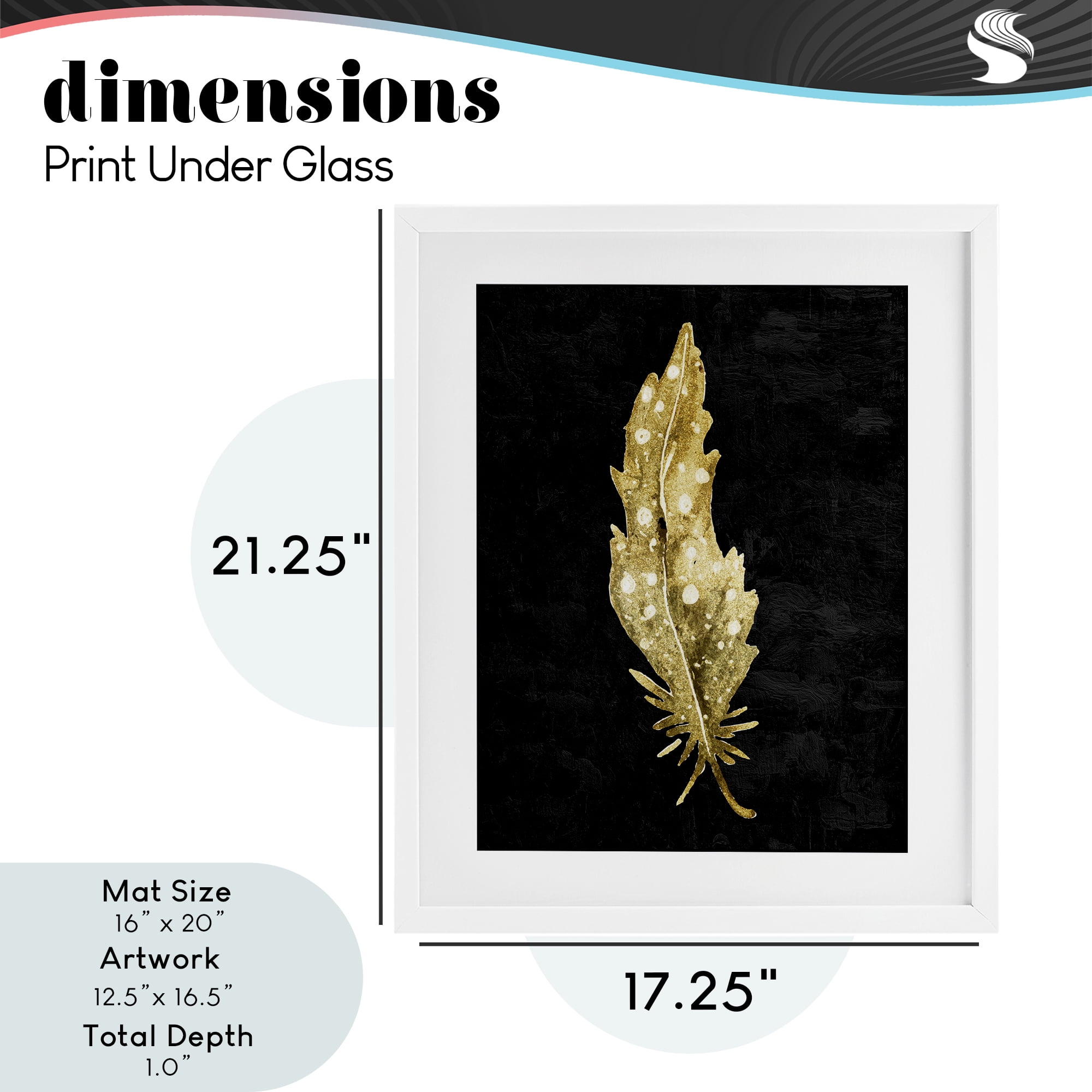 Feather On Black White Framed Print Under Glass, design by Kim Allen