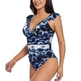 thumbnail image 3 of Fotbe Blueberry Women's Tummy Control Swimsuits Slimming One Piece Bathing Suit Ruffle Wrap V Neck Swimwear-, 3 of 8