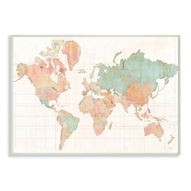 Stupell Industries Vintage World Map Green Pink Design Wall Plaque Art By Sue Schlabach Com - Stupell Home Decor Antique Maps