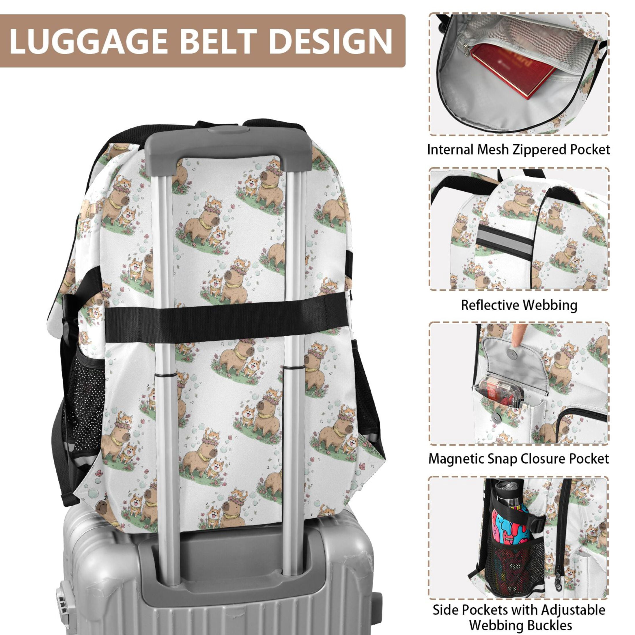 ALAZA Cute Cats Corgi Capybara Print Student Backpack School Bookbag Large Laptop Daypack Travel Bag