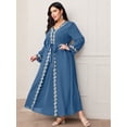 thumbnail image 6 of AURA Women Plus Size Muslim Long Sleeve Maxi Dress Elegant Lace Patchwork Belt Dress, 6 of 8