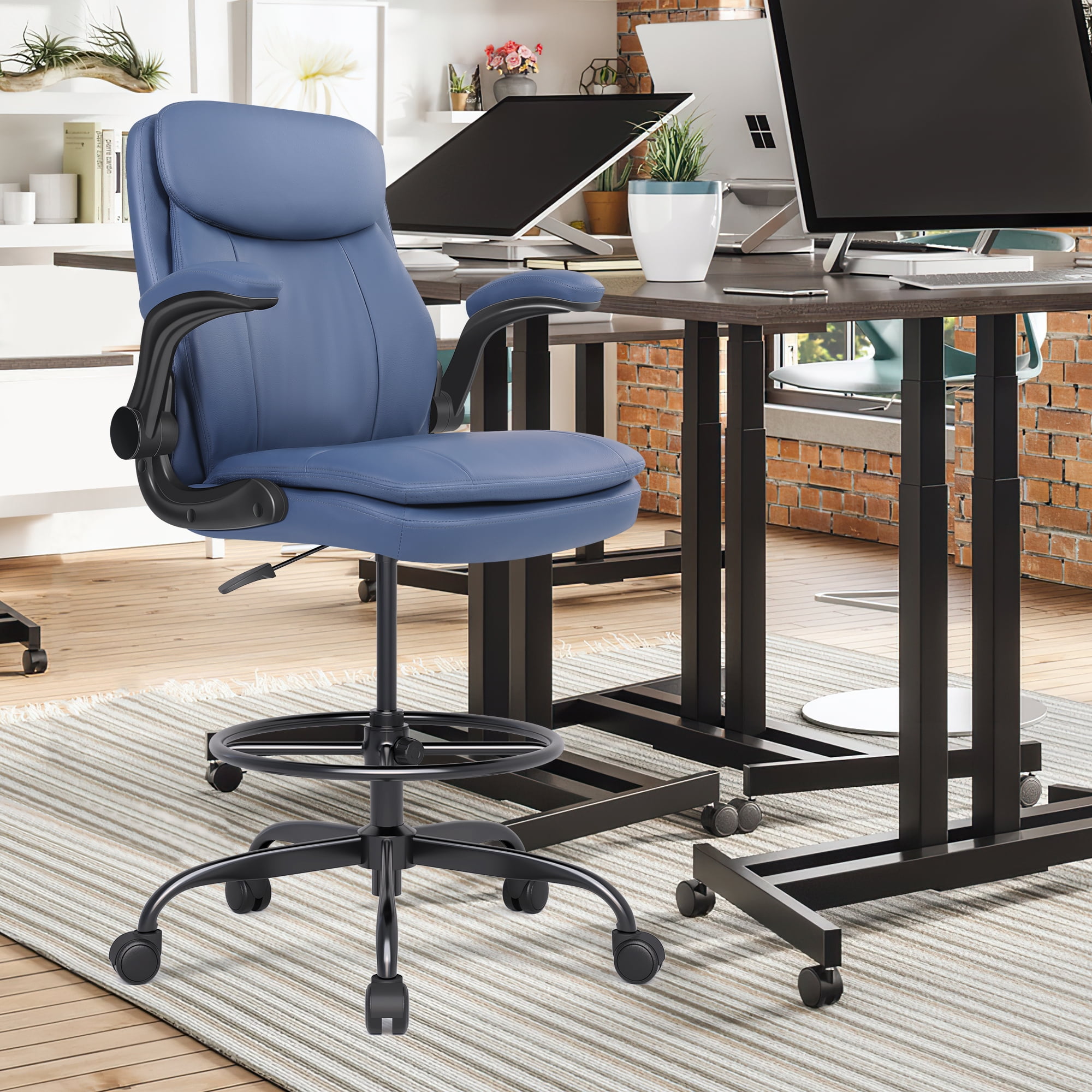 Misolant Tall Office Chair, Drafting Chair for Standing Desk, Executive Chair with Adjustable Height and Flip-up Armrest, Leather Drafting Chair, High Office Chair for Counter Height Desk