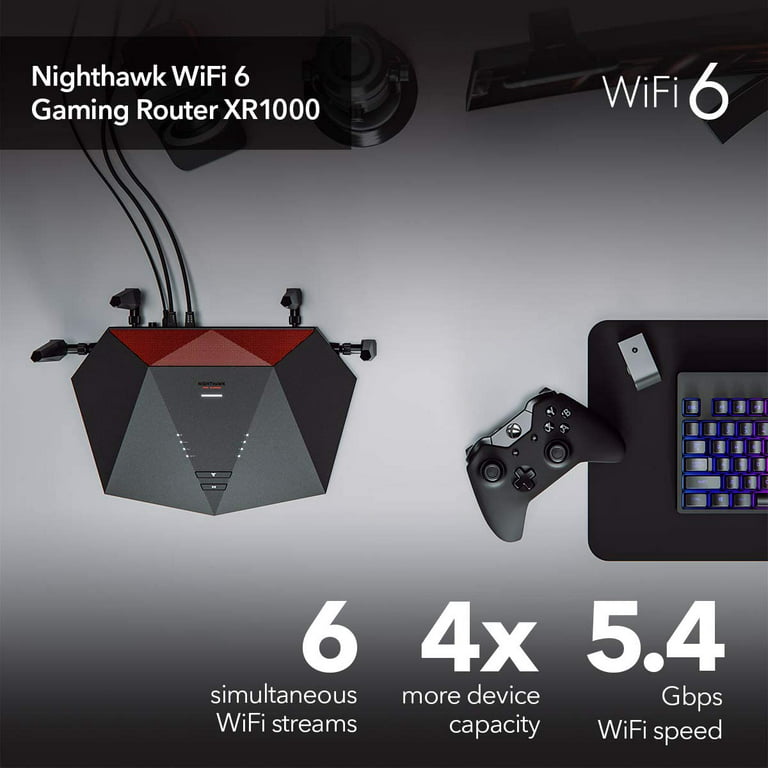 NETGEAR Nighthawk Pro Gaming WiFi 6 Router (XR1000) 6-Stream AX5400  Wireless Speed (up to 5.4Gbps) | DumaOS 3.0 Optimizes Lag-Free Server  Connections