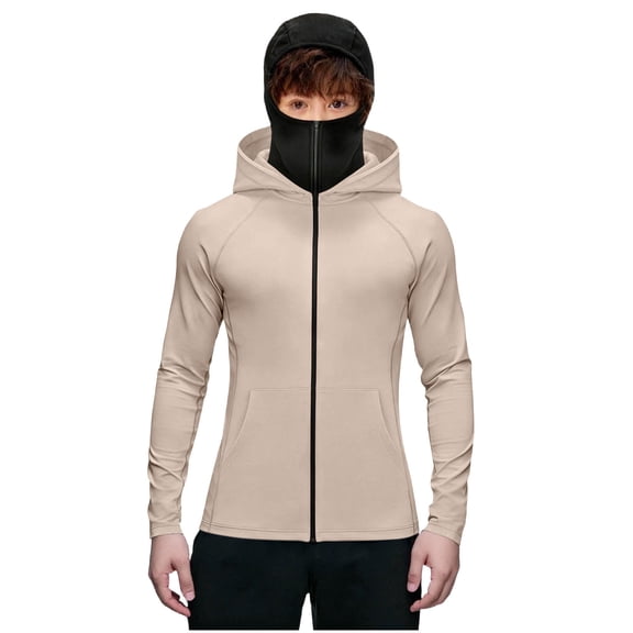 Kids Sun Protection Hoodie Shirts with Face Mask UPF 50 Lightweight Long Sleeve Top Boys Girls Sun Shirt with Pocket 5-15 Years