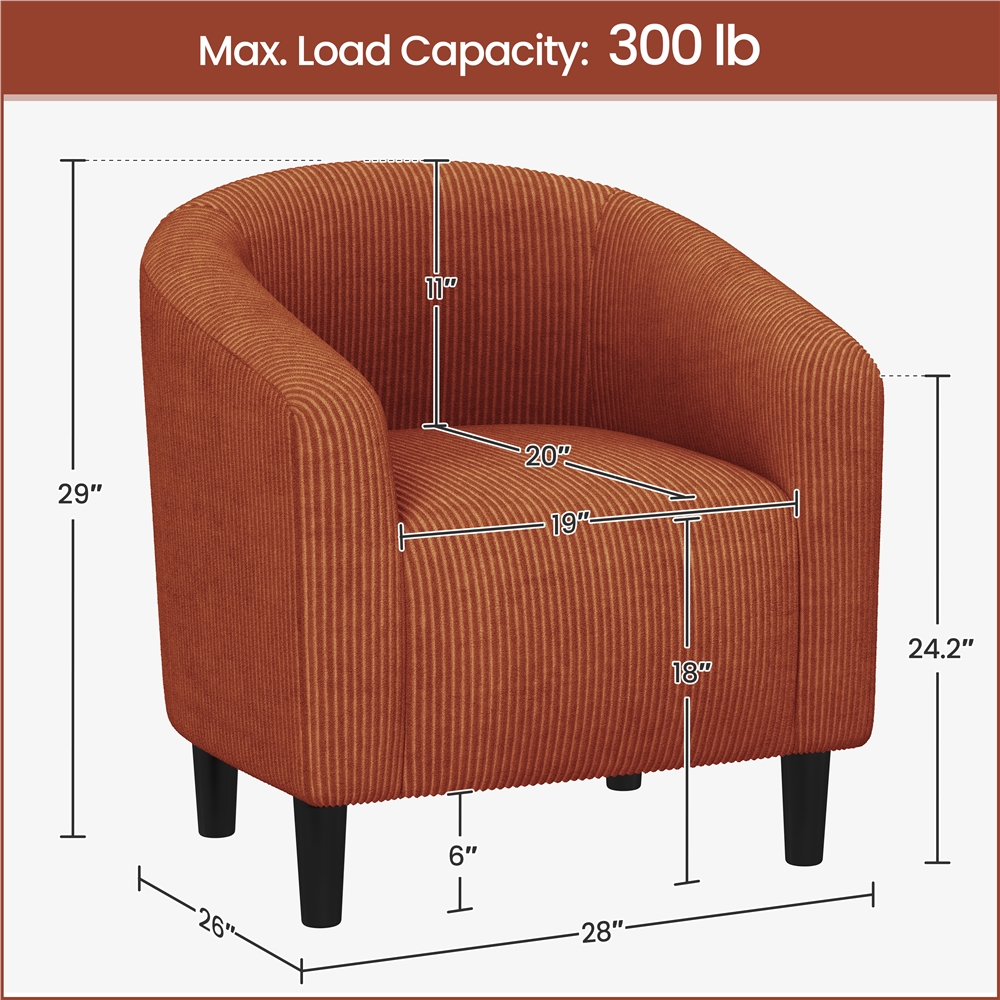Yaheetech Corduroy Fabric Accent Barrel Chair for Living Room, Brick Red