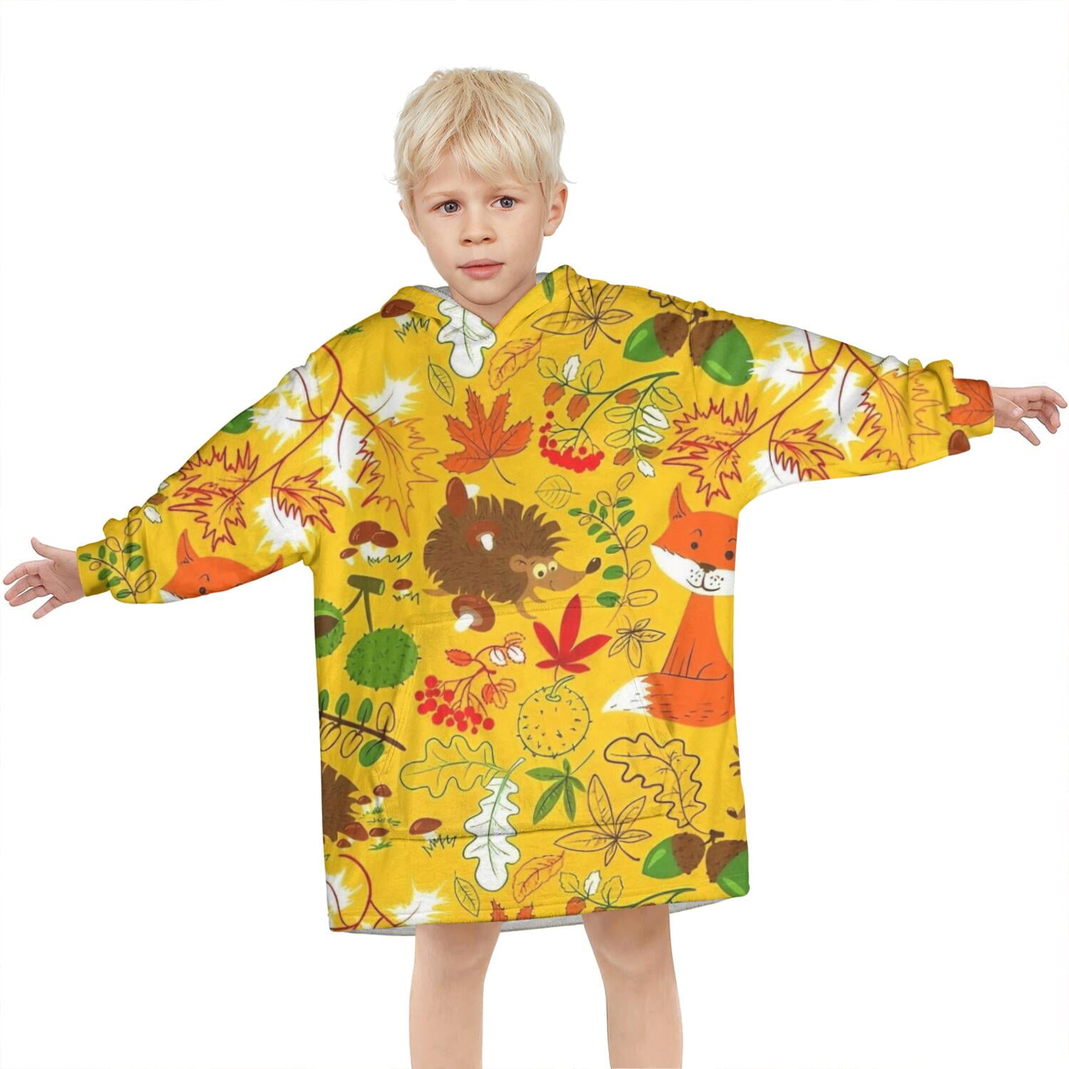 Cute Hedgehogs Animals Pattern Blanket Hoodies for Kids 6-13YR Oversize Wearable Blanket Hoodies for Boys Girls Teens
