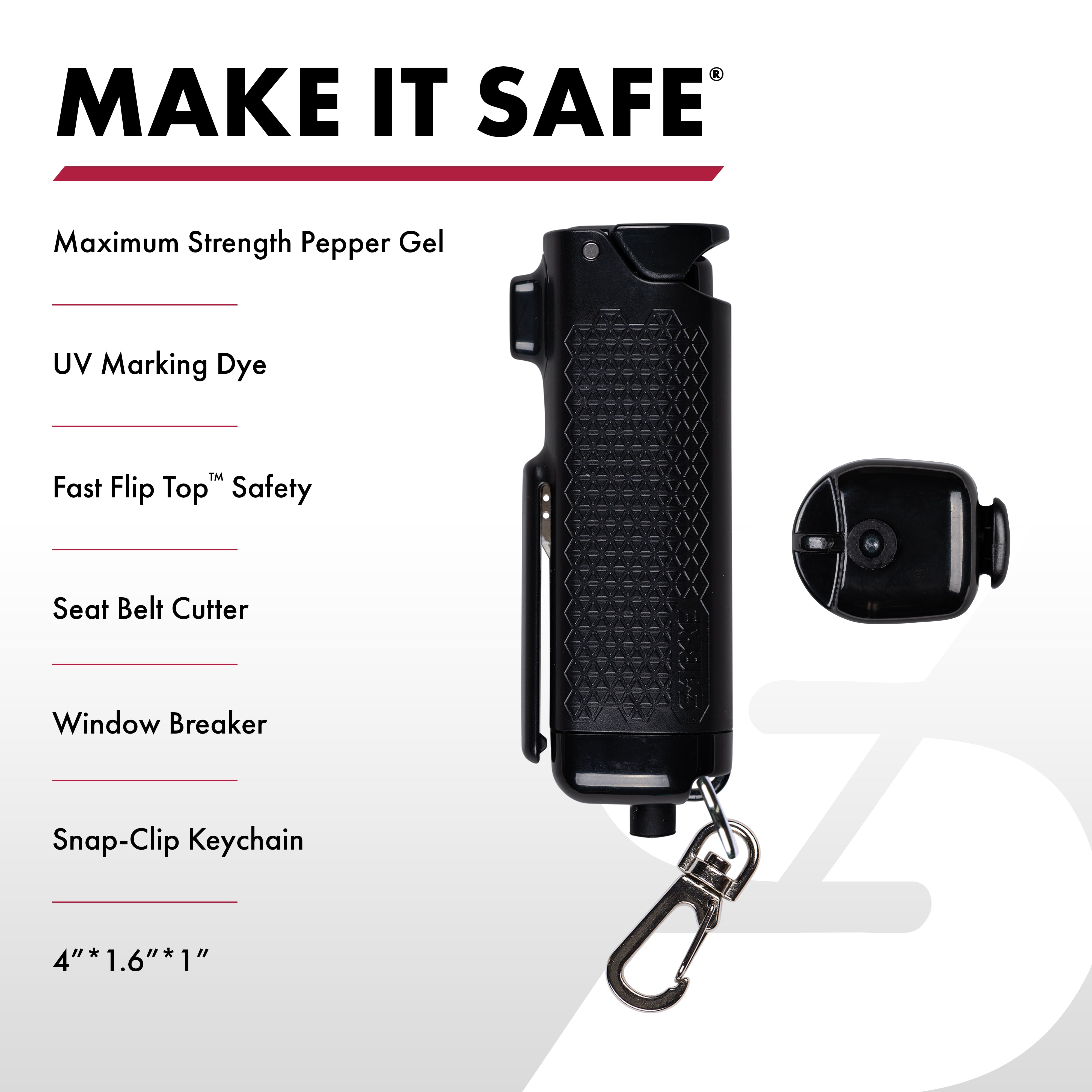 SABRE Safe Escape 3-in-1 Pepper Gel w/ Seat Belt Tool & Window Breaker, Pocket Pepper Sprays, Black