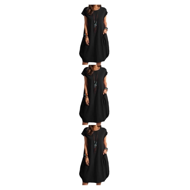 Minnieouse Vestido de mujer de poliéster Color sólido Sin mangas Jersey suelto Reemplazo Casual Vestidos de moda para niñas Negro S Type1 NO1