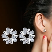 Fashion Jewelry Ice Crystal Flower Shape Trapezium Zircon Cupronickel Women's Earrings
