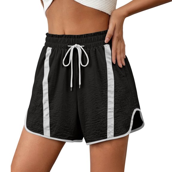 Uaswgudfs Women's Color Block Athletic Shorts, Elastic Drawstring Loose Fit Casual Shorts for Summer Sports & Daily Wear