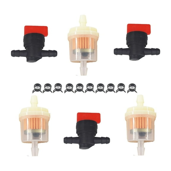 1/4" in Line Fuel Gas Filters Shut Cut off Valves Clamps for Briggs & Stratton 494768 697947 698183