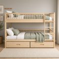 thumbnail image 2 of Twin Over Twin Bunk Bed, Pine Wood Bunk with 2 Drawers, Converts to 2 Twin Beds, with Ladder & Safety Guardrails, Natural, 2 of 12