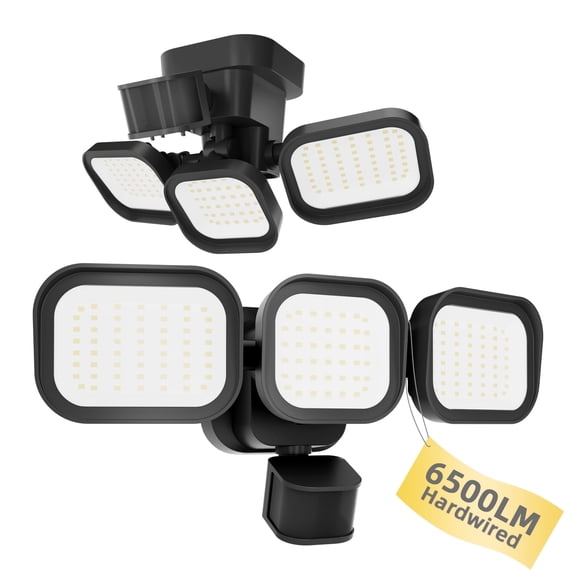 Dawnrise 270° 3 Heads Black Motion Sensing Integrated LED Flood Light, 6500 Lumens (2pack)