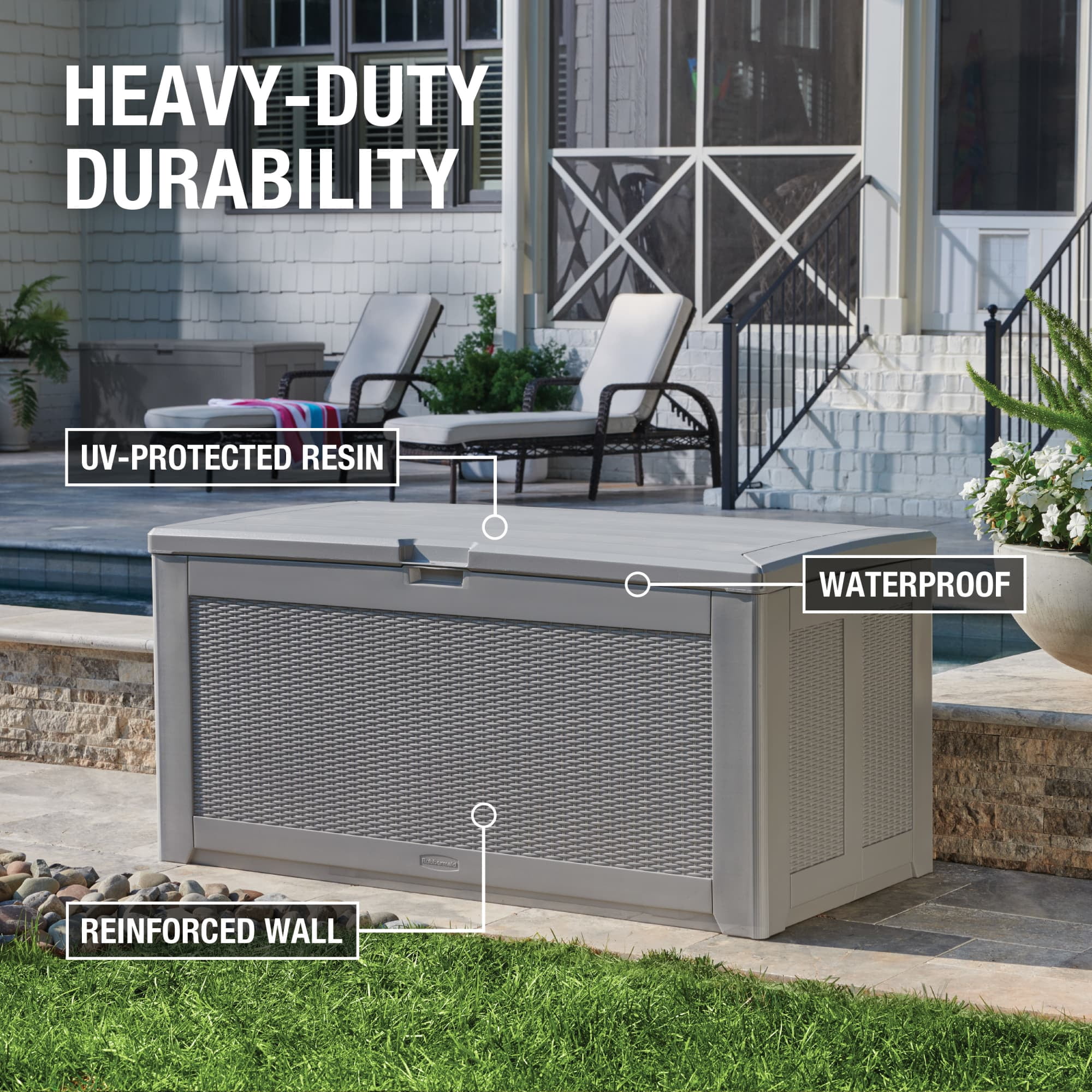 Rubbermaid Deck Box, Extra Large, 134 Gallon, Light Grey
