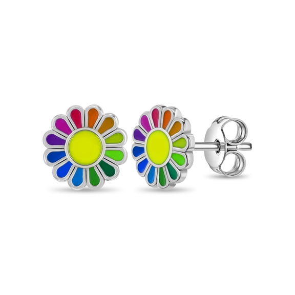 Multicolored Petals Kids / Children's / Girls Earrings Enamel - Sterling Silver