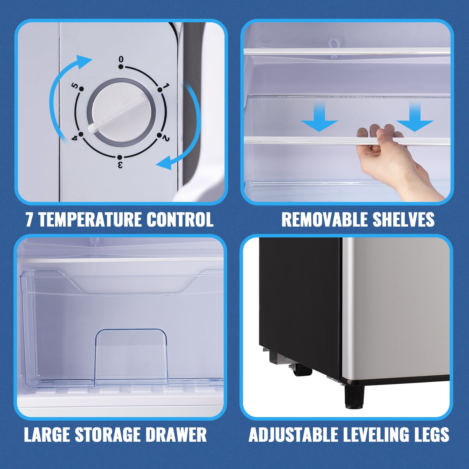 JIEJIA 3.2 Cu.ft. Mini Refrigerator with Top Freezer and 5 Temp Control Compact Small Fridge, Silver