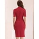 thumbnail image 3 of Vestido de tubo para mujer con cuello en V, manga corta, trabajo, oficina, bodycon, vestidos midi Rojo XS, 3 of 6