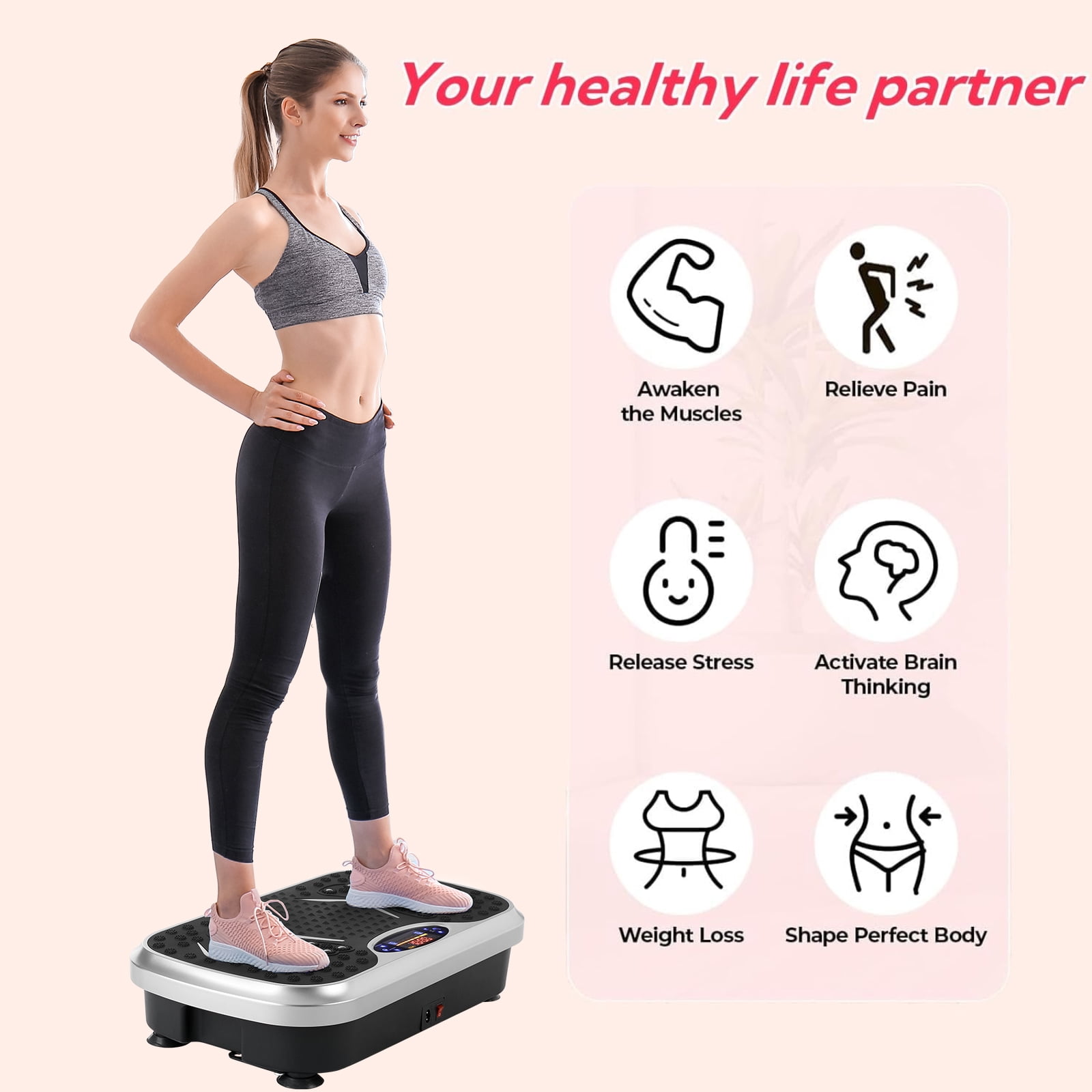 Arlopu Vibration Plate, Whole Body Workout Vibration Fitness Platform with 2 Resistance Bands