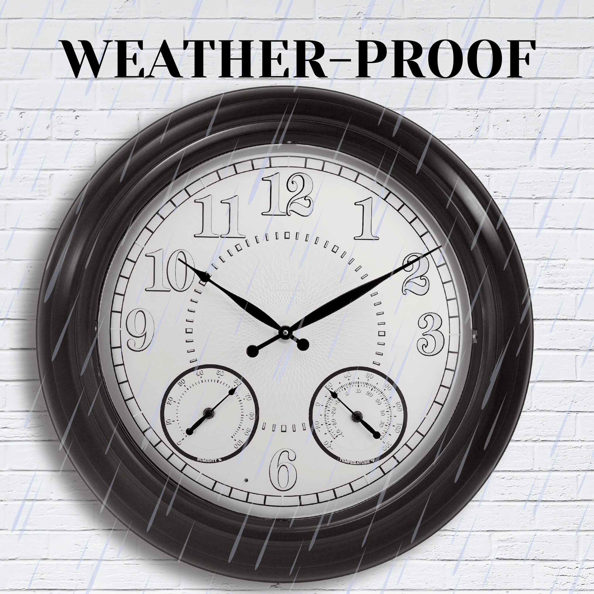 24 inch Illuminated Outdoor Clock for Patio, Waterproof with Thermometer - Large Night Light Wall Clock with Smart LED Sensor, Temperature and Humidity - Weatherproof & Easy to Read for Patio & Home