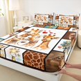 thumbnail image 3 of Feelyou Kawaii Giraffe Family Queen Sheet Sets, Cartoon Love Heart Flat Sheet, Brown Patchwork Queen Fitted Sheet, Ultra Soft Bedroom Decor, 4pcs, 3 of 7