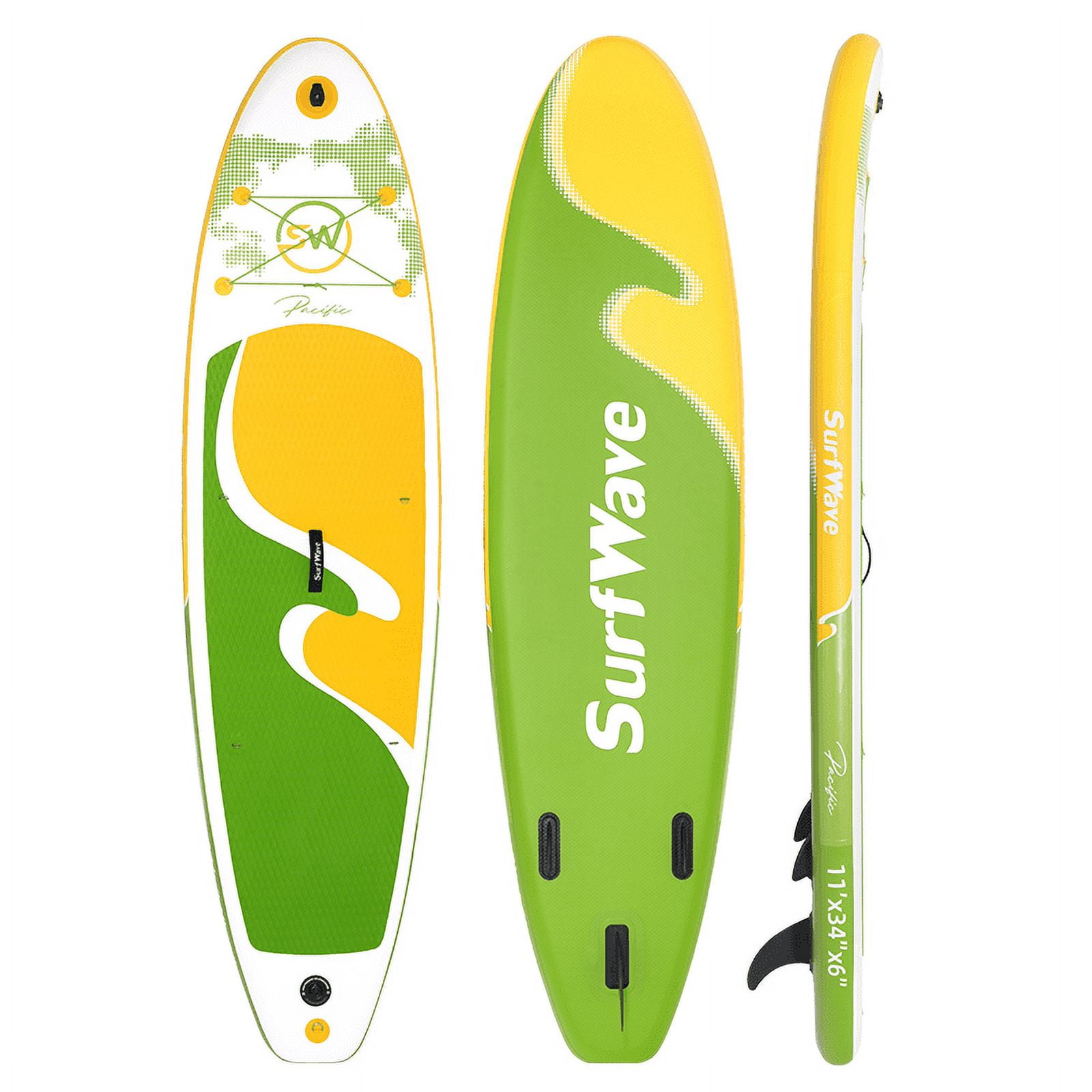E-Western Inflatable 11' Stand Up Paddle Board - Lightweight, Durable PVC, Light Green Multi, Accessories Included, 37"x15"x11" for All-Level Water Sports Enthusiasts