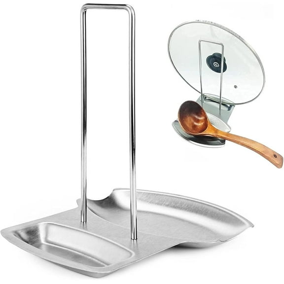 Stainless Steel Pot Lid Holder,Utensils Pan Pot Cover Lid Rack Stand Organizer,Multifunctional Spoon Rest,Silver Cutlery Rack,Kitchen Cooking Tool,for Home Restaurant Countertops