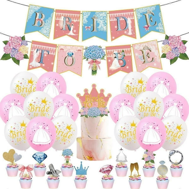 Bride to Be Party Supplies Includes Bride To Be Banner, Balloons, Cake Topper, Cupcake Toppers, Wedding Decor Kits for Bridal