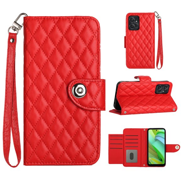 for Motorola Moto G Power 2023 Wallet Case, Elegant Card Holder Cash Slot PU Leather Kickstand Wrist Strap Wallet Shockproof Protective Flip Women Girls Case Cover for Moto G Power 2023, Red