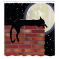 thumbnail image 3 of Ambesonne Moon Shower Curtain, Sillhouette Cat Resting, 69"Wx70"L, Black Ivory Vermilion, 3 of 5